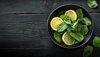 Fresh citrus and mint ingredients photo