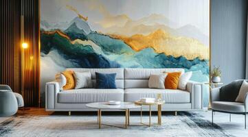 Modern living room with abstract art photo