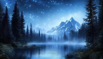 Starry Night Mountain Lake photo