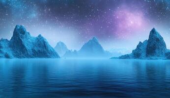 Frozen alien landscape under a starry night sky photo