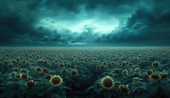 Stormy sunflower field photo