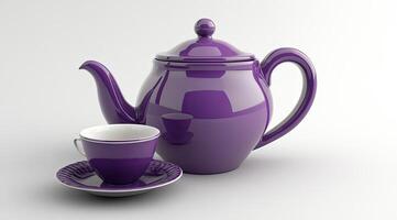 Purple tea set, elegant and glossy photo