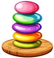 Colorful stacking stones on a wooden base photo