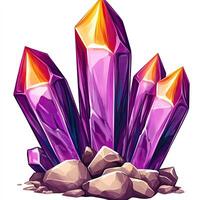 Cluster of vibrant purple crystals atop rough rocks photo