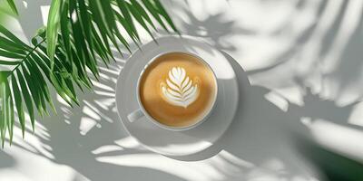 Refreshing Latte Under Palm Leaves photo