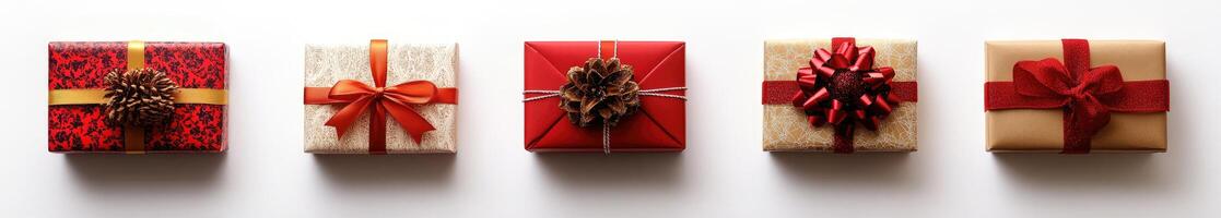 Festive Gift Boxes Arranged in a Row photo