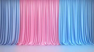 Soft pastel curtains in a split-color backdrop photo