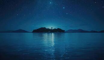 Starlit island at night. Tranquil, celestial scene photo