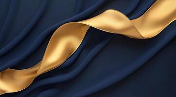 Rich navy blue fabric with golden ribbon photo