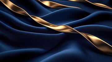 Deep blue fabric with golden ribbons photo