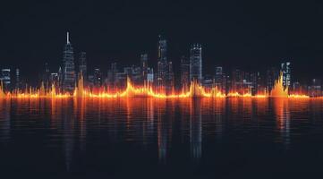 Cityscape ablaze with sonic waves photo