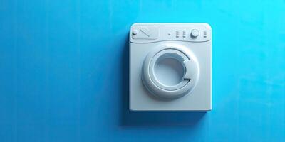 Simple, white washing machine icon against a vivid blue backdrop photo