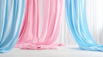 Soft pastel drapes in a light setting photo