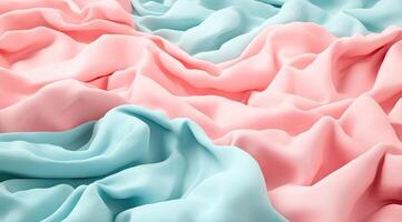 Two pastel-toned fabrics draped in soft folds photo
