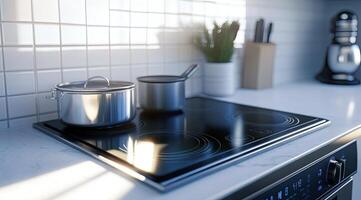 Modern kitchen countertop with cooking appliances photo