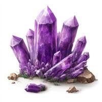 Cluster of vibrant purple amethyst crystals photo
