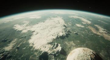 Alien planet vista, a distant moon orbits photo