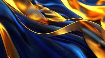 Dynamic Gold and Blue Fabric Flow photo