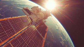 Space station orbiting Earth photo