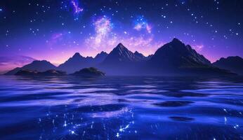 Cosmic mountain range reflecting in tranquil sea photo