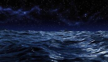 Dark ocean under a starry night sky photo