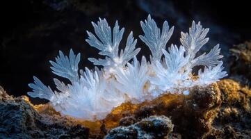 Delicate, light-blue algae cluster on coral photo