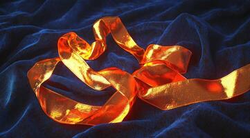 Golden ribbons on dark fabric photo