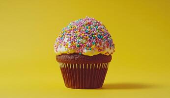 Colorful cupcake on yellow background photo