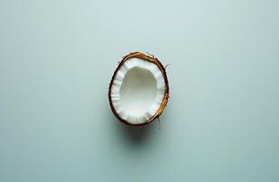 Half a coconut, perfectly halved, exposing the white flesh photo