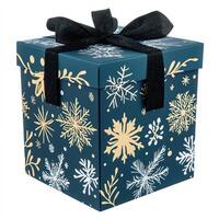 Festive gift box with snowflakes and wintery design photo