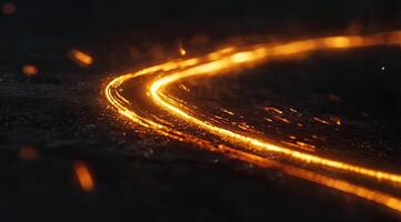Fiery, glowing paths on dark surface photo