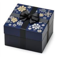 Elegant navy blue gift box with snowflake design photo