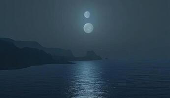 Two moons over a tranquil sea photo