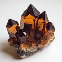 Cluster of lustrous, amber-colored quartz crystals photo