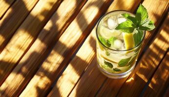 Refreshing summer cocktail on wooden table photo