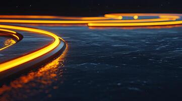Neon lines on dark surface photo