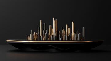 Abstract city skyline on a dark pedestal photo
