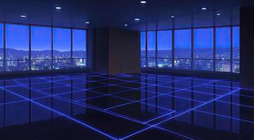 Empty modern office space at night photo