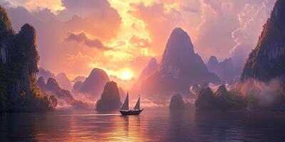 Sunset Serenity on the Misty River photo