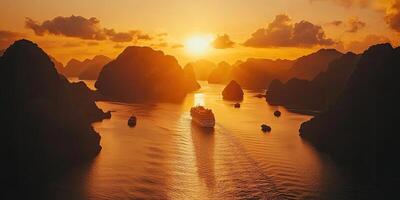 Golden Sunset Over the Halong Bay photo