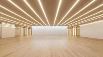 Spacious, modern interior design with warm lighting photo