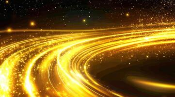 Golden swirling light trails in a dark space photo
