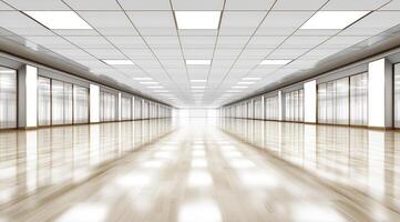 Empty office hallway, bright and spacious photo