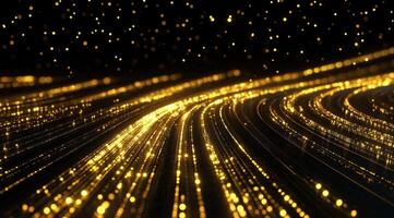 Golden streams of light flow across a dark background photo
