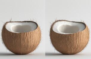 Two halves of a coconut, showcasing the inside photo
