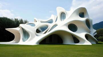 Organic, white, modern building with flowing, sculpted forms photo