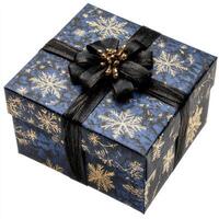 Gift box with dark blue snowflake design photo