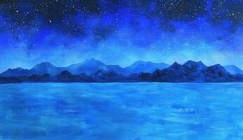 Nightly mountain range over still water photo