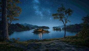 Serene island at night, bathed in starlight photo