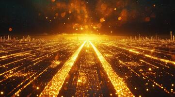 Golden city pathway, futuristic photo